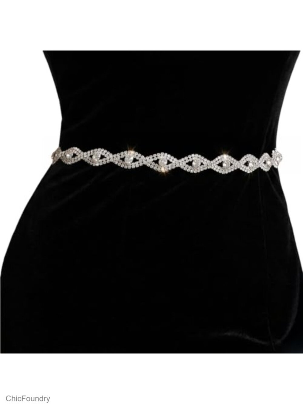 Rhinestone Belt for Women Silver Chain Waist Crystal Sparkly Glitter Formal